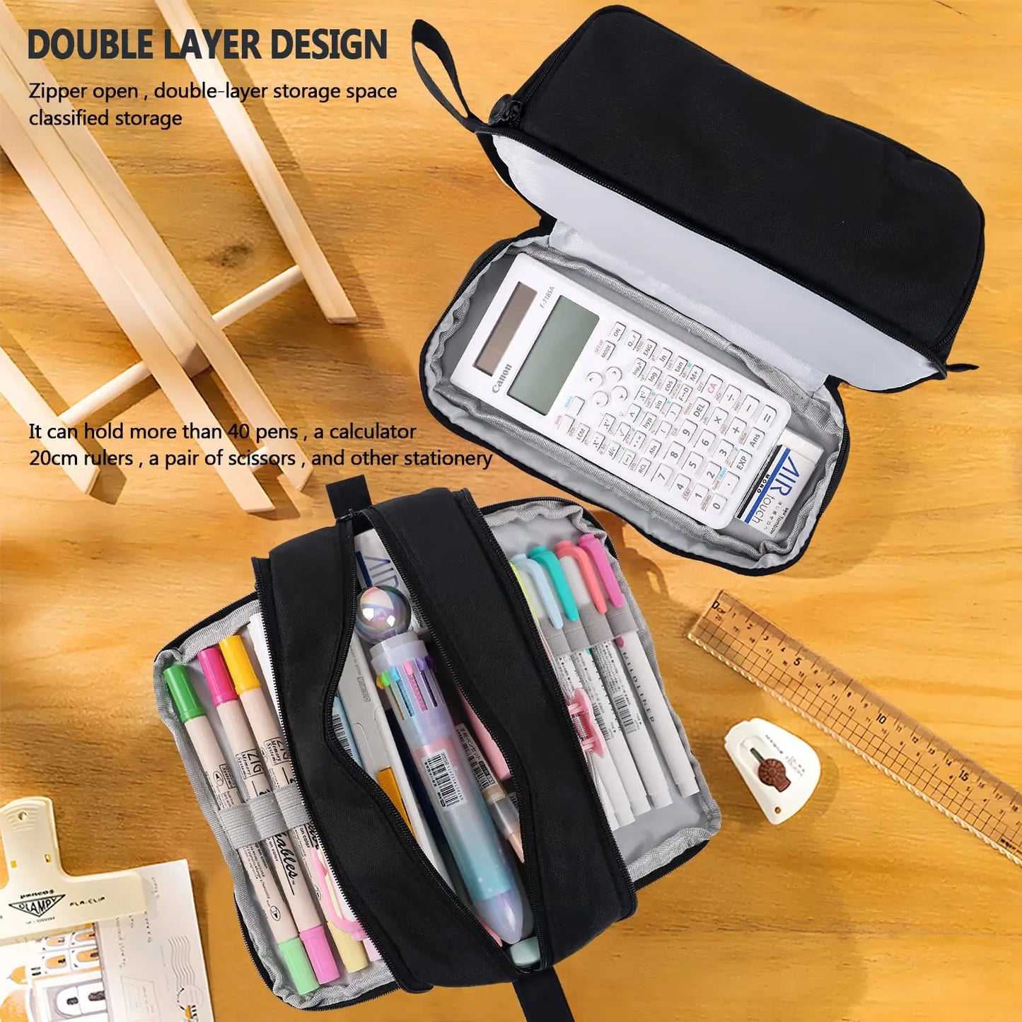 Large capacity stationery case, durable oxford cloth pencil case, portable organizer for school, office and university supplies