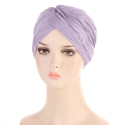 New Women Gold Silver Turban Hats Chemo Bandana Hijab Pleated Indian Cap Turbante Hat Ladies Hair Loss Headscarf Muslim Headwear