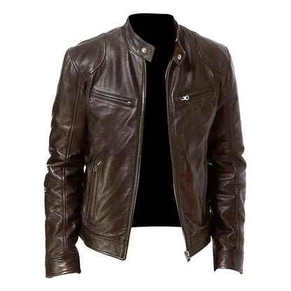 Fashion Mens Leather Jacket Slim Fit Stand Collar PU Jacket Male Anti-wind Motorcycle Lapel Diagonal Zipper Jackets Men 2024