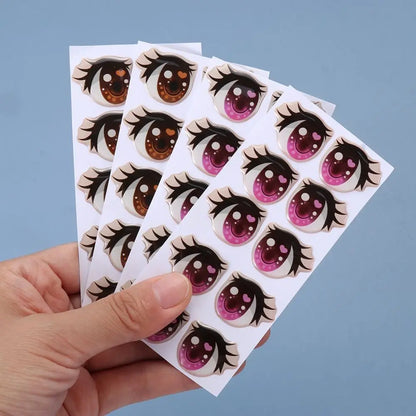 10Pairs Long Eyelashes Cute Love Cartoon Eyes Stickers Anime Figurine Doll Face Organ Paster Clay Decals DIY Doll Accessories
