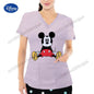 2024 Summer New Disney Cartoon Pattern Top Fashion V-neck Double Pocket Design Style T-shirt Casual Comfortable Women's Wear