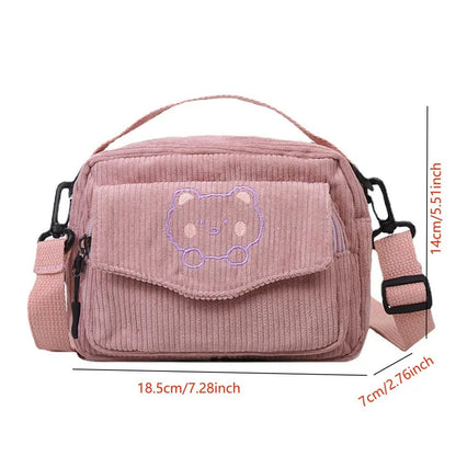 Cute Girl Canvas Bag Ins Small Crossbody Bag Female Student Solid Colour Simple Adjustable Strap Shoulder Bag Daily Women'S Bag