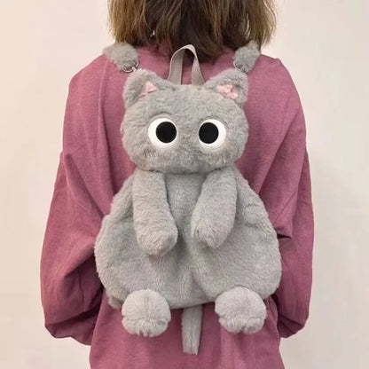 Cute Siamese cat backpack plush cartoon super hot black cat temperament cute backpack doll messenger bag
