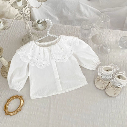 MILANCEL New 2024 Autumn Baby Girls Shirt 0-3Y Sweet Double Layer Lace Turn Down Collar Blouse Toddler Long Sleeve Base Top