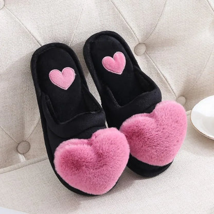 2023 Heart Shaped Slippers Women's Warm Non-slip Platform Shoes Indoor Fashion Cute Cotton Slippers Chaussons Plats