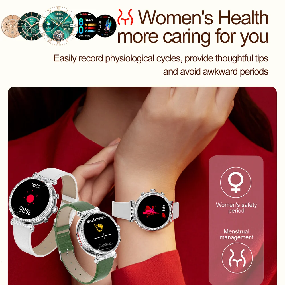 2024 New Women Medical Grade Smart Watch Blood Glucose Uric Acid Blood Lipid Menstrual Health Tester BT Talking smartwatch Women