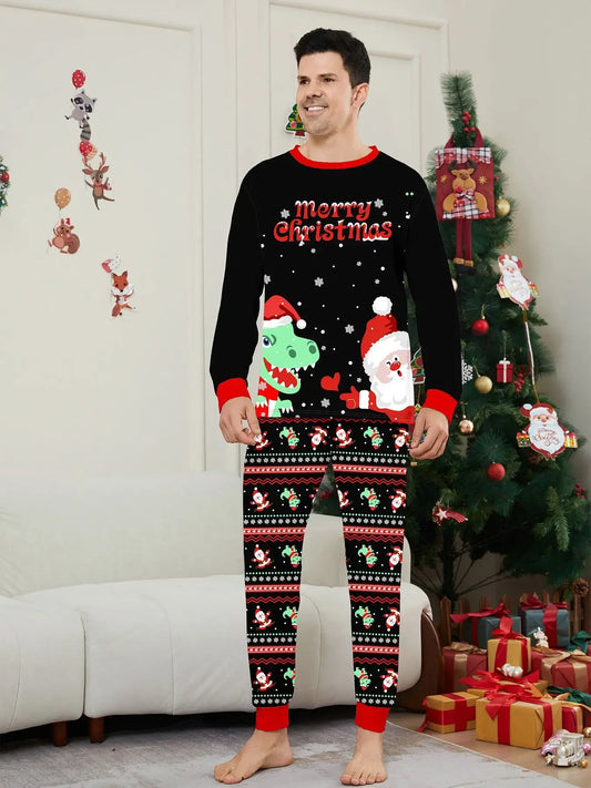 New 2024 Dinosaur Print Pajamas Set Christmas Matching Clothes for Family Baby&Dog Romper Pijama Boys Girls Loungewear Xmas Look