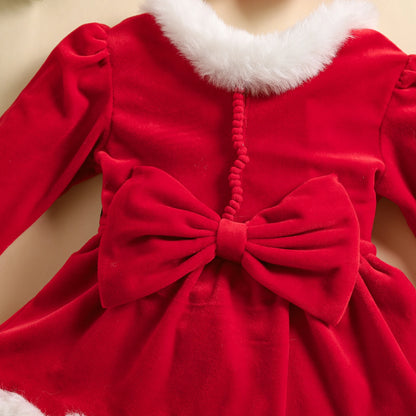 MISOWMNJOY Christmas Baby Party Clothes for Girls Rompers Dress Cute Velvet Skirt Hem Long Sleeve Toddler Bodysuit with Headband
