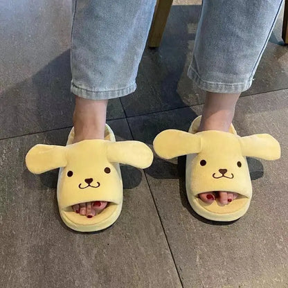 Anime Kuromi Sanrioed Plush Slippers Ears Move Kawaii Cinnamoroll My Melody Cartoon Girl Thicken Warm Home Slippers Funny Gift
