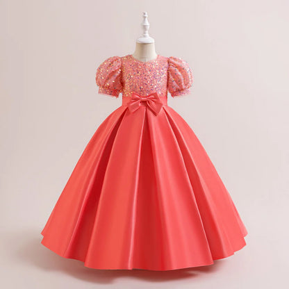 Sequin Elegant Kids Party Dresses For Girls Children Green Christmas Wedding Birthday Gown Bow Girl Princess Evening Dress 4-14Y
