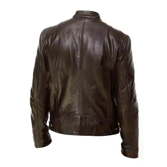 Fashion Mens Leather Jacket Slim Fit Stand Collar PU Jacket Male Anti-wind Motorcycle Lapel Diagonal Zipper Jackets Men 2024