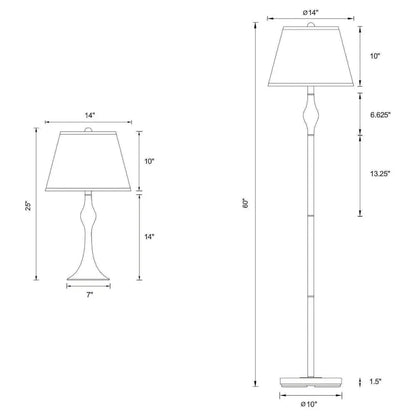 Beige and Brushed Nickel 3-Piece Lamp Set， includes a floor lamp along with two matching table lamps