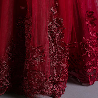 Teen Wedding Party Trumpet / Mermaid Long Dresses for Girl Red Christmas Formal Evening Gown Pageant Ceremony Children's Dress