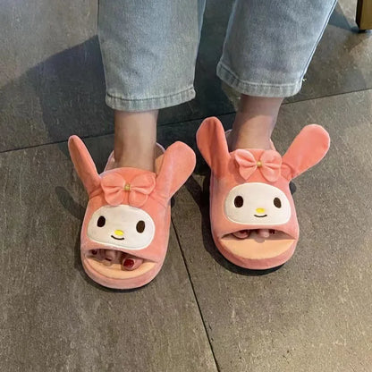 Anime Kuromi Sanrioed Plush Slippers Ears Move Kawaii Cinnamoroll My Melody Cartoon Girl Thicken Warm Home Slippers Funny Gift