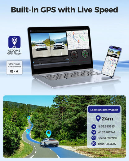 AZDOME M550 Pro 4K+1080P Dash Cam Front and Rear 3.18'' IPS Screen Dashcam 5GHz Wi-Fi GPS 150°FOV Car Camera WDR Night Vision