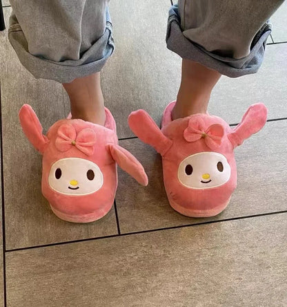 Anime Kuromi Sanrioed Plush Slippers Ears Move Kawaii Cinnamoroll My Melody Cartoon Girl Thicken Warm Home Slippers Funny Gift