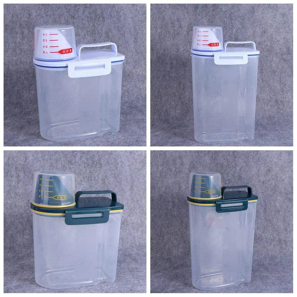 1.5kg/2kg Dog Cat Food Pail Plastic Storage Tank with Measuring Cup Container Moisture-proof Sealed Jar Pet Supplies Accessories