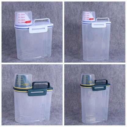 1.5kg/2kg Dog Cat Food Pail Plastic Storage Tank with Measuring Cup Container Moisture-proof Sealed Jar Pet Supplies Accessories