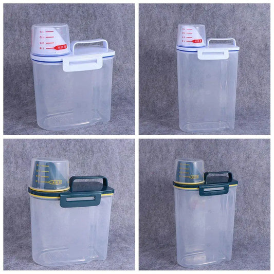 1.5kg/2kg Dog Cat Food Pail Plastic Storage Tank with Measuring Cup Container Moisture-proof Sealed Jar Pet Supplies Accessories