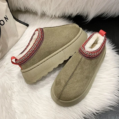Snow Boots 2024 Winter New Women Cashmere Warm Thick Soles Without Heel-covered Hair Half Slipper Cotton Shoes for Women