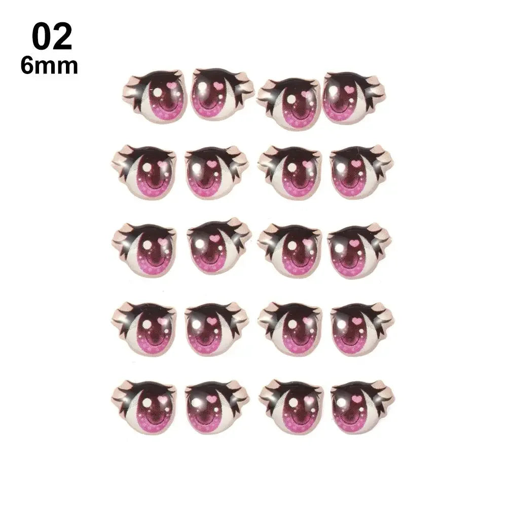 10Pairs Long Eyelashes Cute Love Cartoon Eyes Stickers Anime Figurine Doll Face Organ Paster Clay Decals DIY Doll Accessories