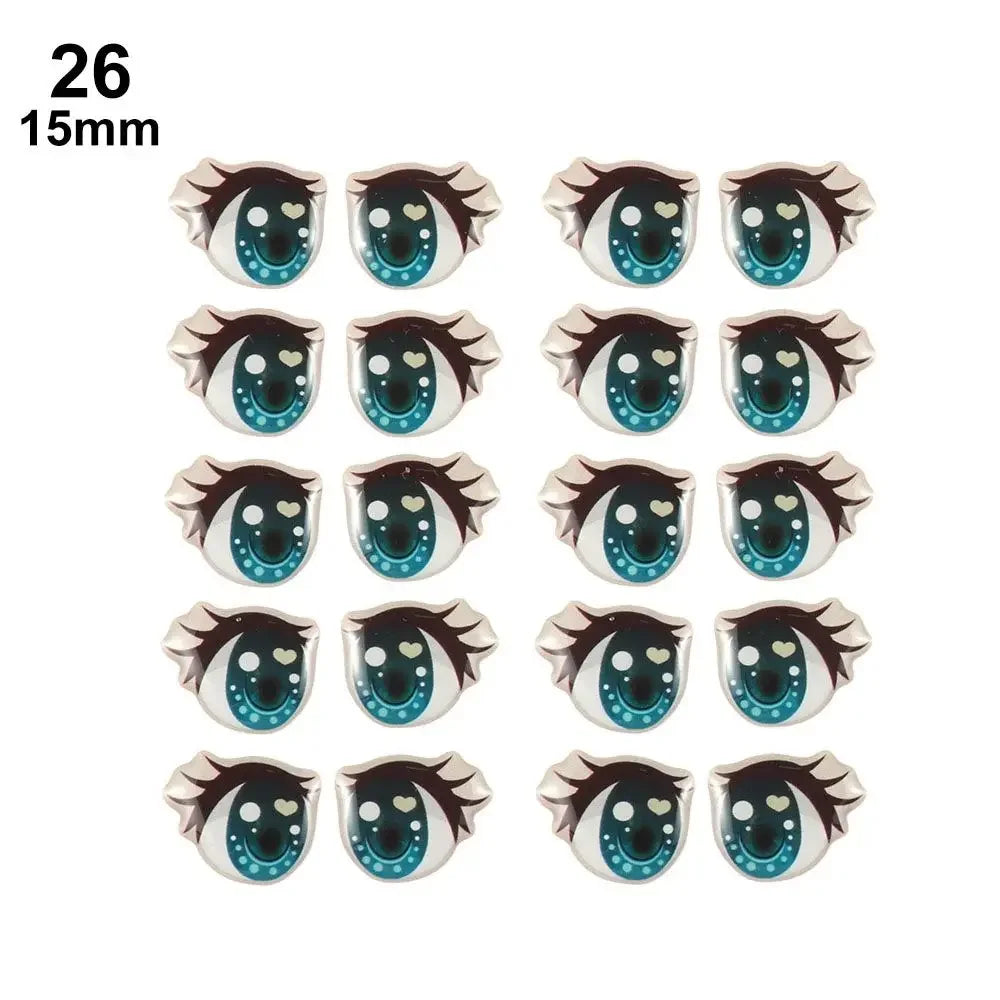 10Pairs Long Eyelashes Cute Love Cartoon Eyes Stickers Anime Figurine Doll Face Organ Paster Clay Decals DIY Doll Accessories