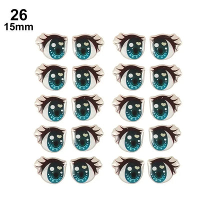 10Pairs Long Eyelashes Cute Love Cartoon Eyes Stickers Anime Figurine Doll Face Organ Paster Clay Decals DIY Doll Accessories