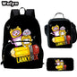 3Pcs Set LankyBox School Backpacks with Lunch Bag Pencil Case,Cartoon Large Capacity School Bags for Grade 1-4,Mochila for Pupil