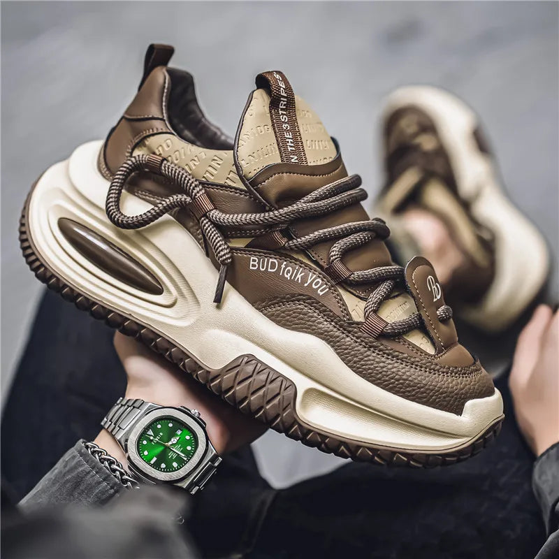 Fashion Platform Sneakers Men British Style Winter Walking Shoes For Men Street Style Chunky Vulcanized Shoes Sneakers Male 2024