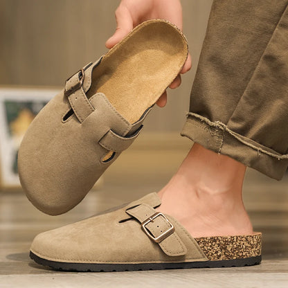 Plus Size 47 Men Half Shoes Casual Loafers Cork Clogs Slippers Fashion Suede Slip-on Flat Sandals soft-Soled Casual Sandals