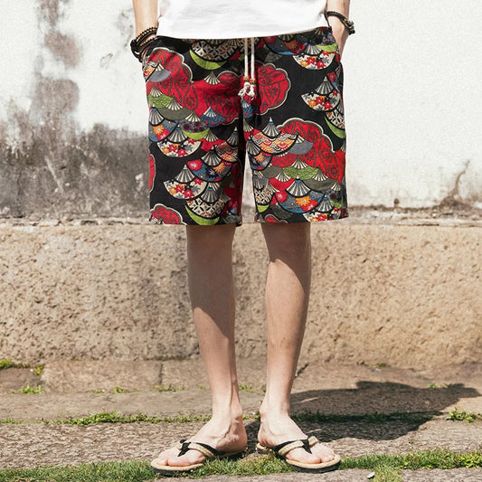 2025 Summer New Boutique Flower Cotton Linen Men's Casual Beach Shorts Men's Comfortable Breathable Leisure Shorts Male XXXXXL
