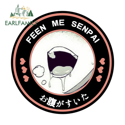 EARLFAMILY 13cm Feed Me Senpai Car Stickers Ahegao Windows Laptop Vinyl Car Wrap Decal Anime Waterproof Car Accessories