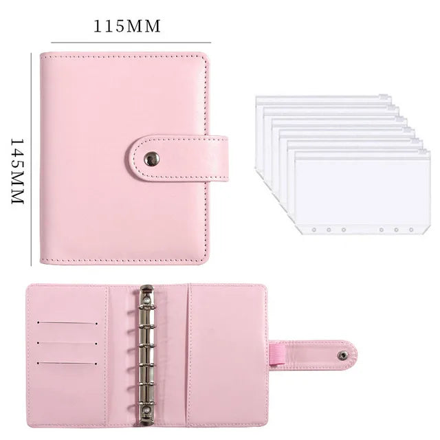 A7 PU Leather Notebook Binder Budget Plan Organizer Binder Cover 6 Binder Pockets And 12 Pcs Expense Budget Sheets Sticker