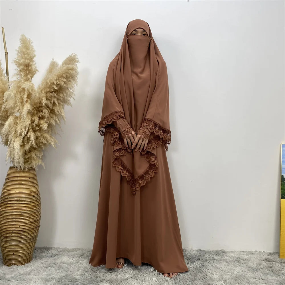 Hijab Dress Kimono Islamic Abayas For Women 2 Sets Muslim Women's clothing Kimono Islamic Scarf Dress Dubai Ramdan Khimar Kaftan