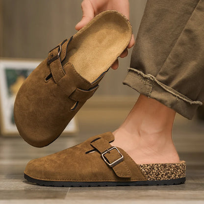 Plus Size 47 Men Half Shoes Casual Loafers Cork Clogs Slippers Fashion Suede Slip-on Flat Sandals soft-Soled Casual Sandals