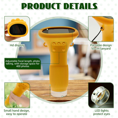 Mini Kids Microscope 1000X 2'' High Definition Display Handheld Pocket Microscope LED Lights Adjustable Portable Science Toys