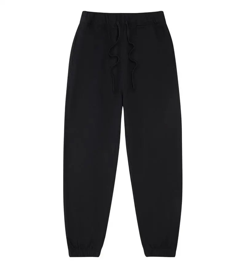 330g Mens 100% Cotton Spring Casual Long Pant French Terry Plain Brown Jogger Sports Trousers Male Flat Unlined Pocket Sweatpant