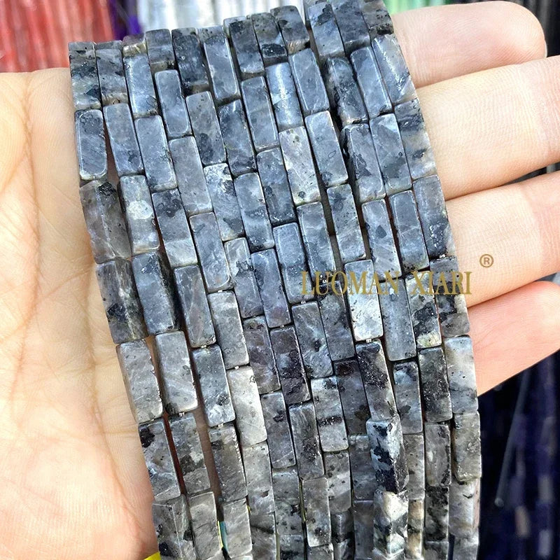 4x13mm Square Natural Stone Light Lavender Chalcedony Loose Spacer Beads for Jewelry Making Diy Bracelet Charms Accessories