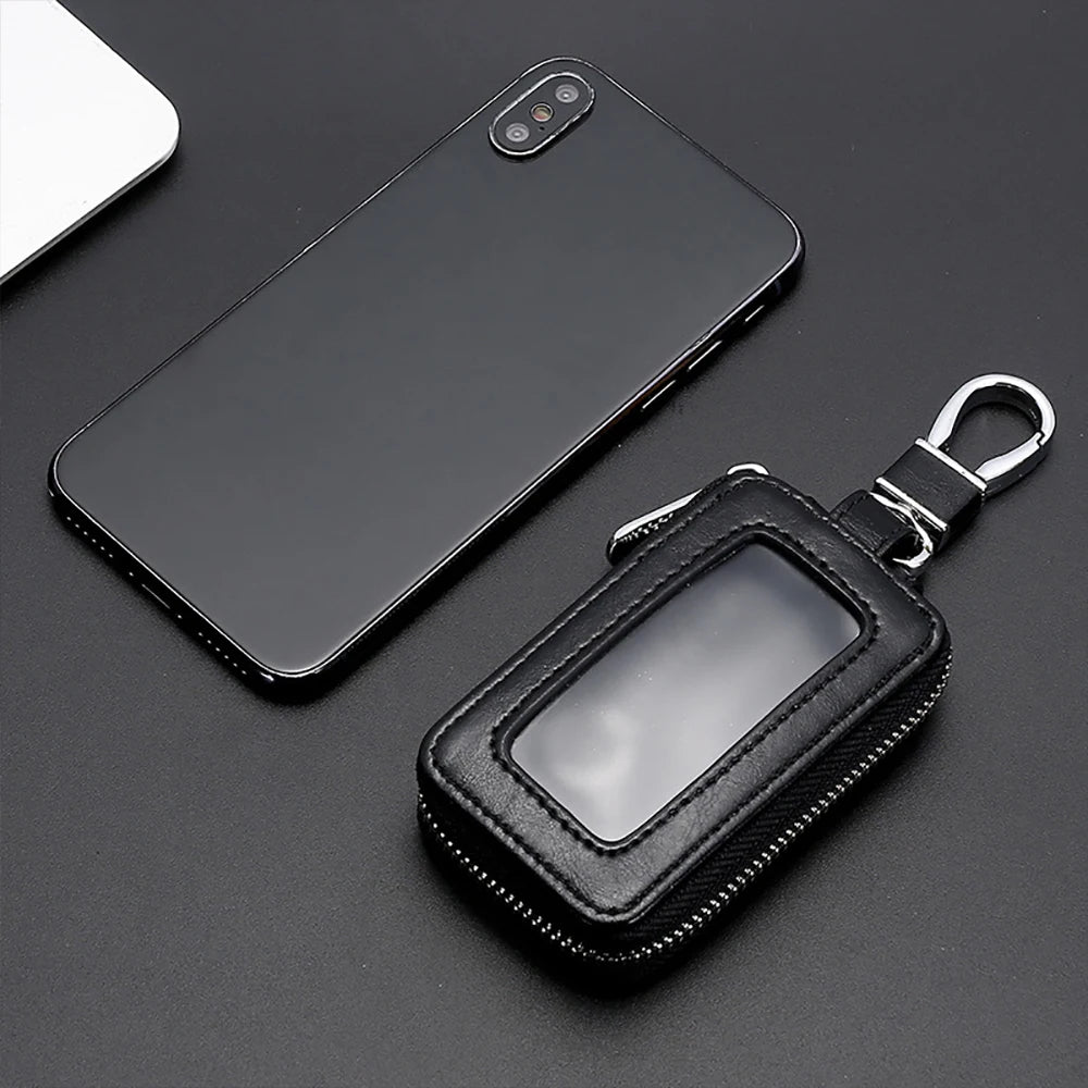 2024 Universal Car Key Protector Bag Leather Key Cover Transparent Visible Keychain Case for Car Remote Mini Keys Bags