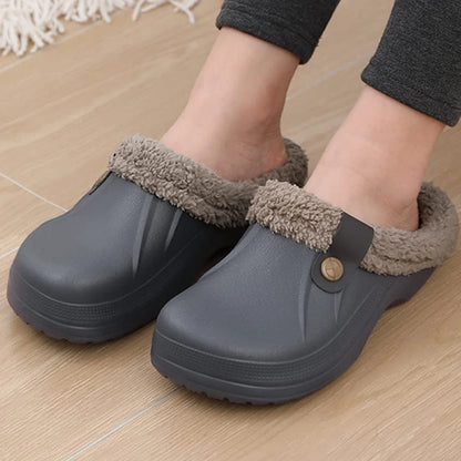 Comwarm Winter Fuzzy Colgs Slippers For Men Outdoor Waterproof Plush Lined Garden Shoes Comfort Non-slip Fur Fluffy House Slides