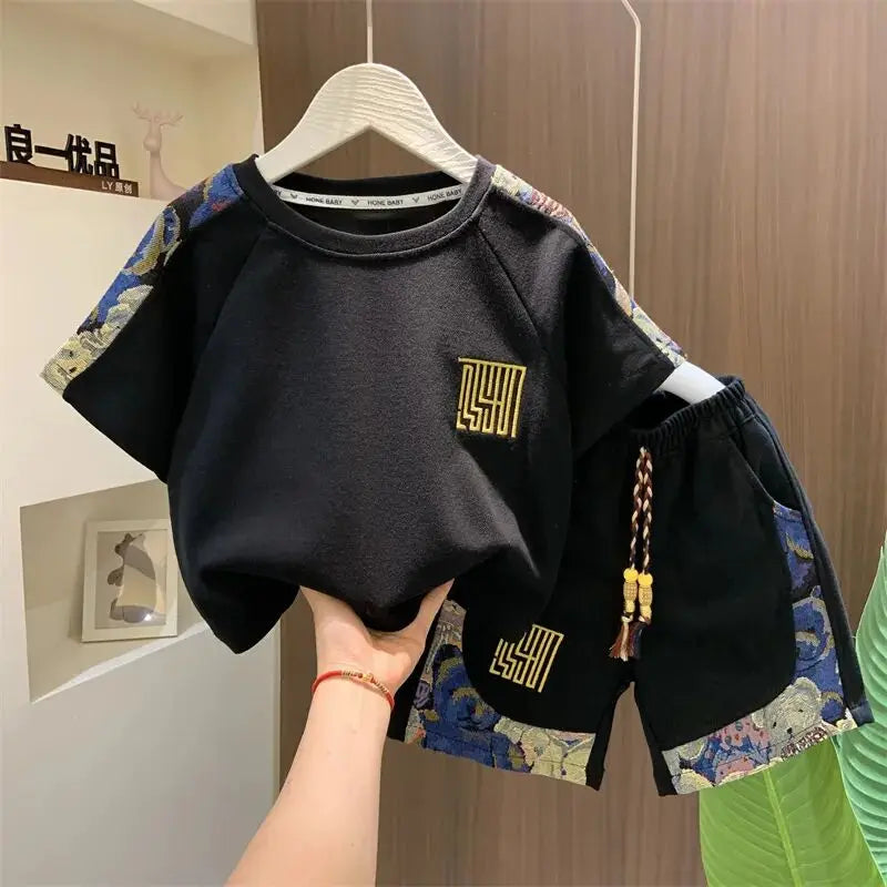 Children's Summer Set 2025 New Boys' Baby Cool Handsome Short sleeved T-shirt Shorts Two piece Set