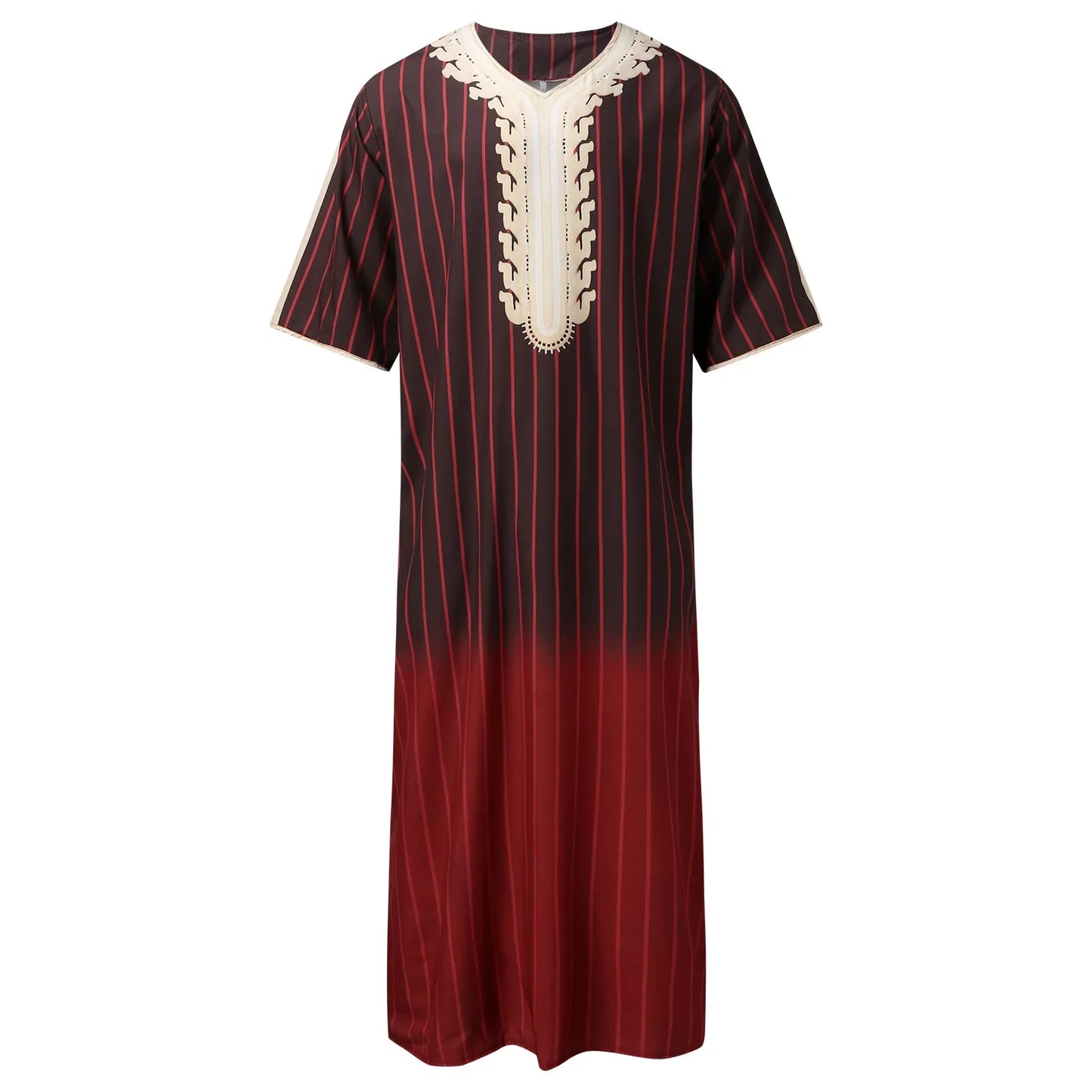 Men Muslim Summer Fashion Loose Robe Islam Kaftan Men Clothing Dubai Luxury Muslim Abaya Muslim V-neck Short Sleeve Printing