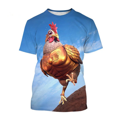 2024 Fashion Graphic Chicken 3D Printing Men's T-shirt Funny Anime Chicken Unisex Casual Short Sleeve tees tops