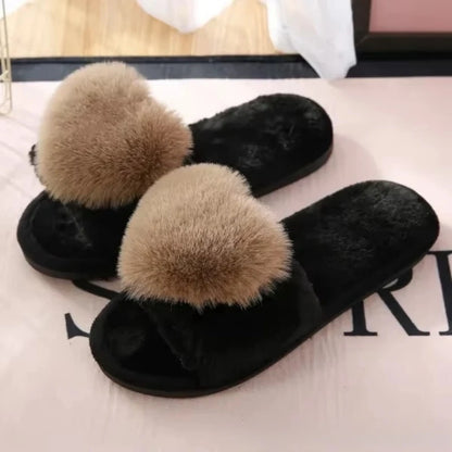 Women Warm Home Slippers Men Indoor Bedroom Cute Heart Pattern Slides Adults Non-slip Plush House Sandals Couples Fashion Shoes