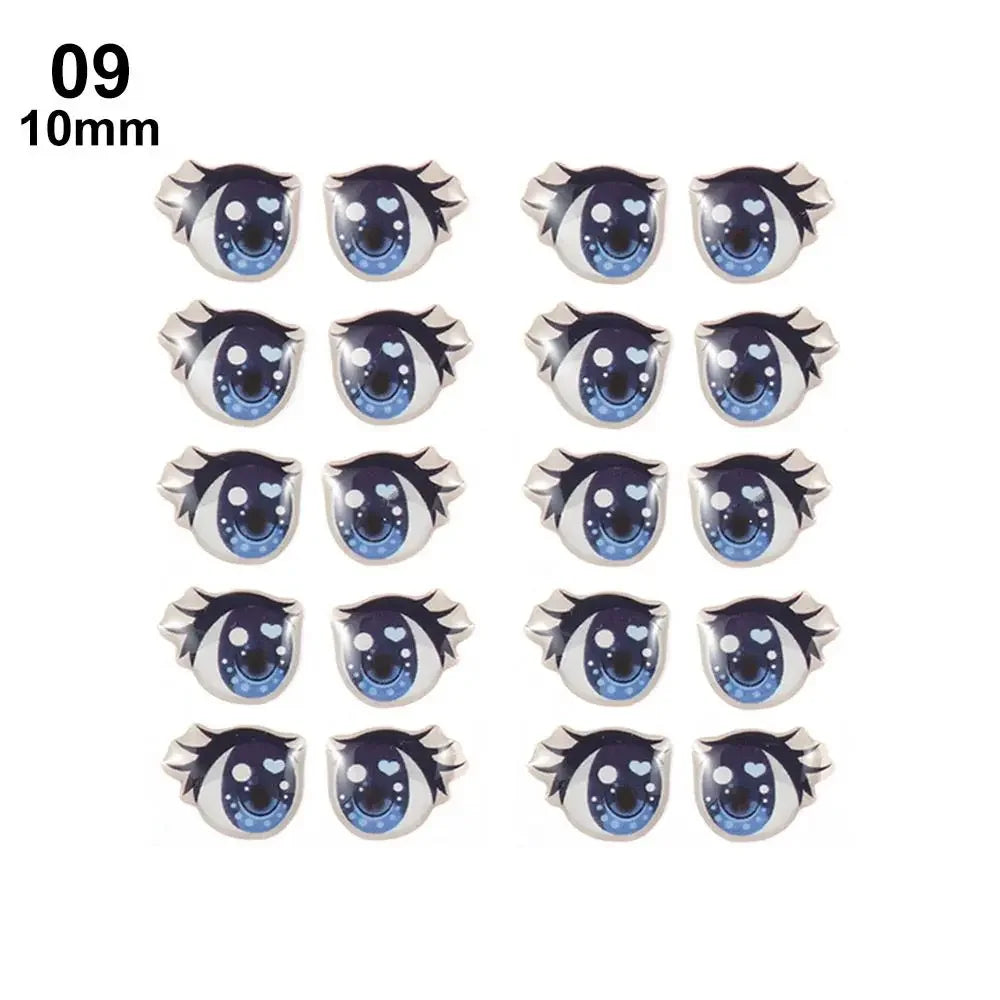 10Pairs Long Eyelashes Cute Love Cartoon Eyes Stickers Anime Figurine Doll Face Organ Paster Clay Decals DIY Doll Accessories