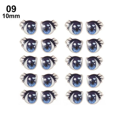 10Pairs Long Eyelashes Cute Love Cartoon Eyes Stickers Anime Figurine Doll Face Organ Paster Clay Decals DIY Doll Accessories