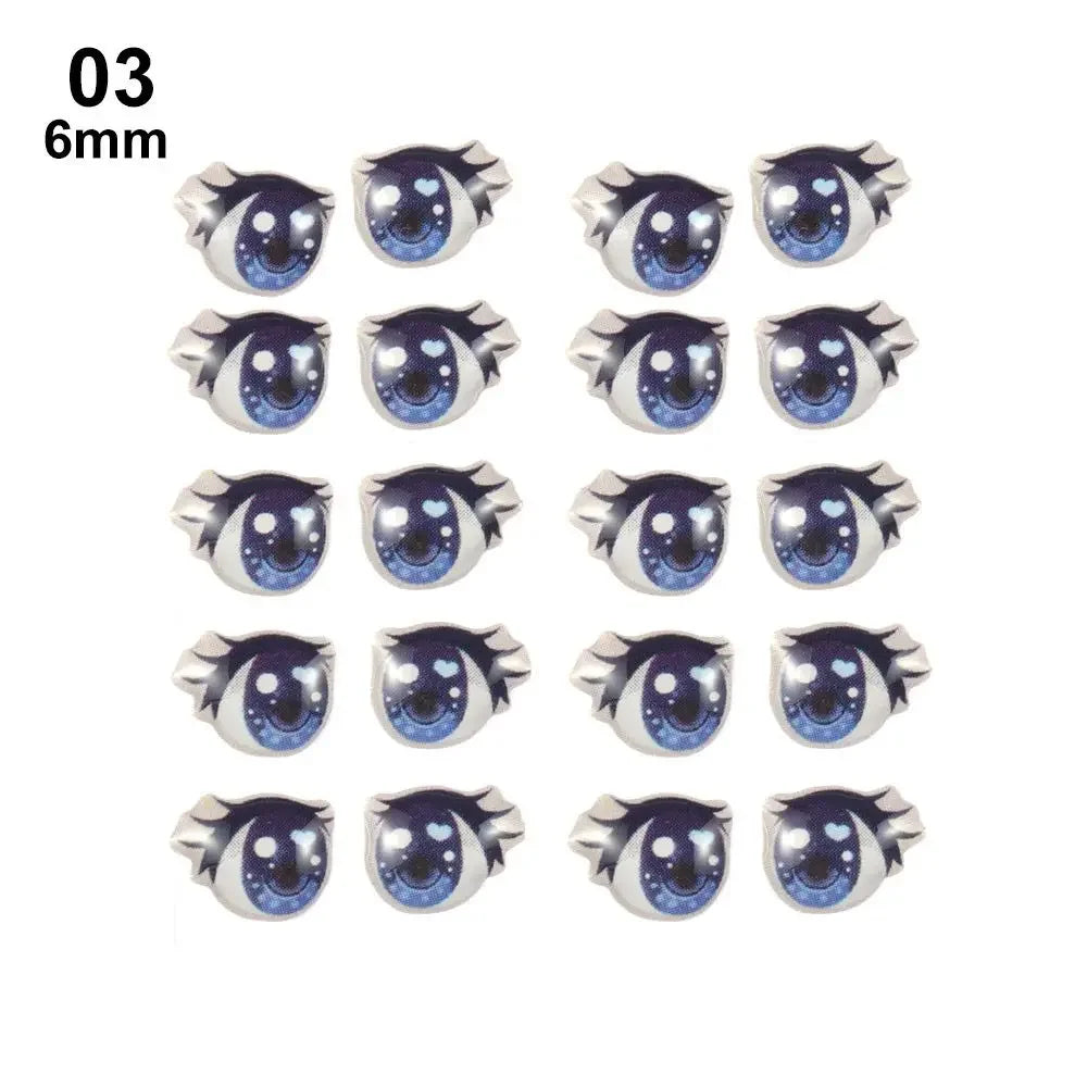 10Pairs Long Eyelashes Cute Love Cartoon Eyes Stickers Anime Figurine Doll Face Organ Paster Clay Decals DIY Doll Accessories