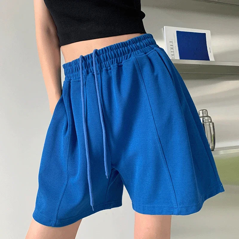 Lucyever Blue Pink Black Women's Shorts 2025 Summer High Waist Wide Leg Shorts for Women Casual Loose Soft Sports Short Pants