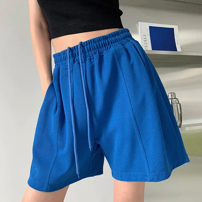 Lucyever Blue Pink Black Women's Shorts 2025 Summer High Waist Wide Leg Shorts for Women Casual Loose Soft Sports Short Pants