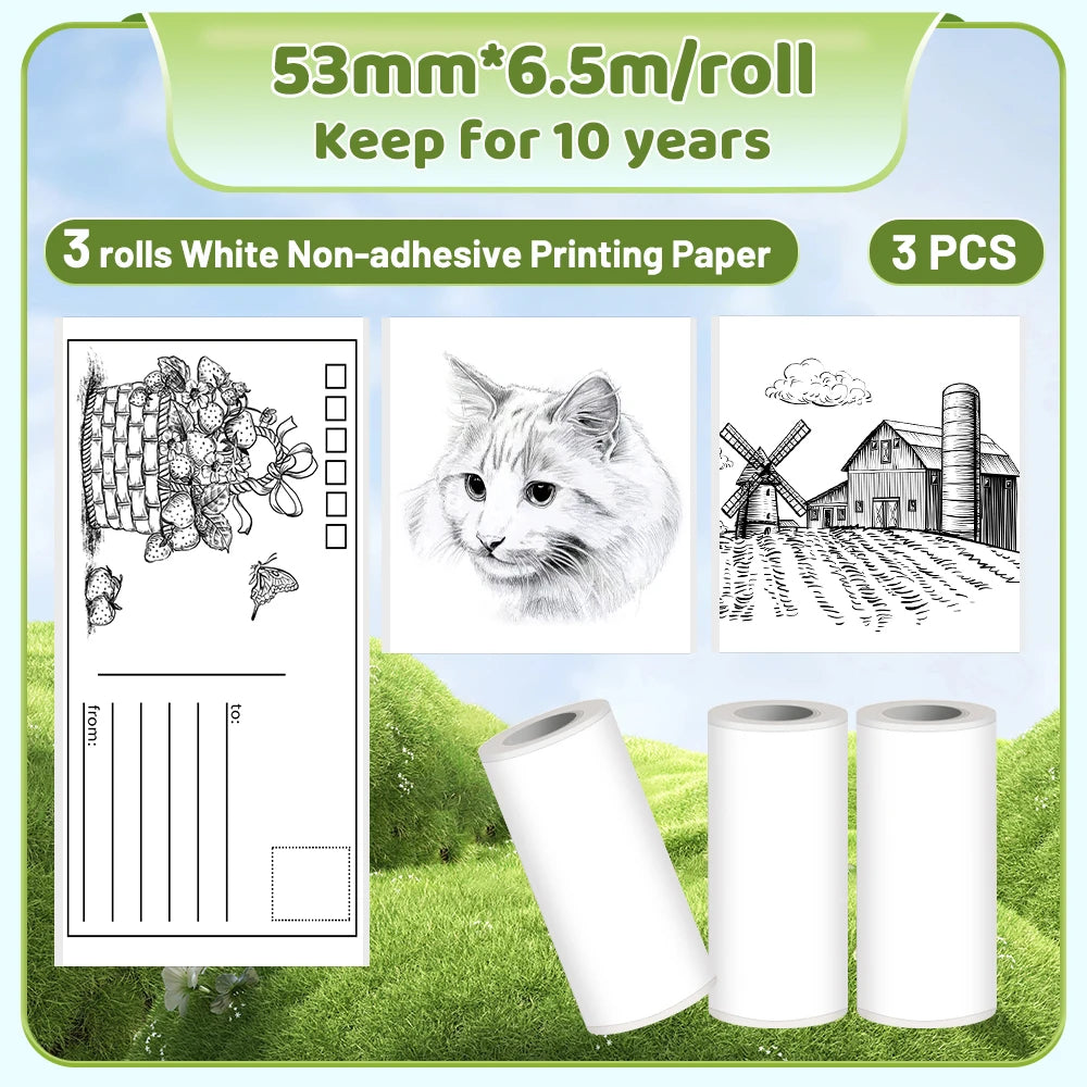 Phomemo T02 Thermal Printer Paper Thermal Sticker BPA Free for Journal Photo Picture Texts Study Notes To Do List 3rolls/box